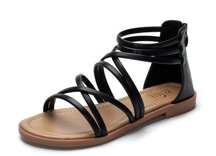 Women's Strappy Gladiator Flat Sandals – Black