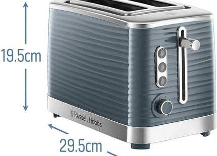 Russell Hobbs Inspire 2 Slice Toaster – Grey Textured High Gloss, Wide Slots, Lift & Look, 6 Browning Settings, 1050W