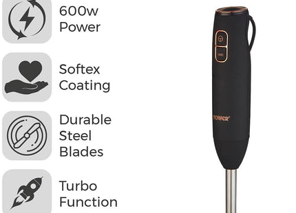 Tower Cavaletto 600W Stick Blender with Turbo Function – Black & Rose Gold