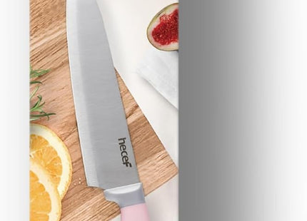 hecef 5-Piece Knife Set with Magnetic Holder – Stainless Steel Knives with Pink Handles