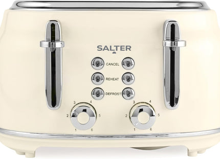 Salter Retro Cream 4-Slice Toaster – Wide Slots, 6 Browning Levels, 1630W