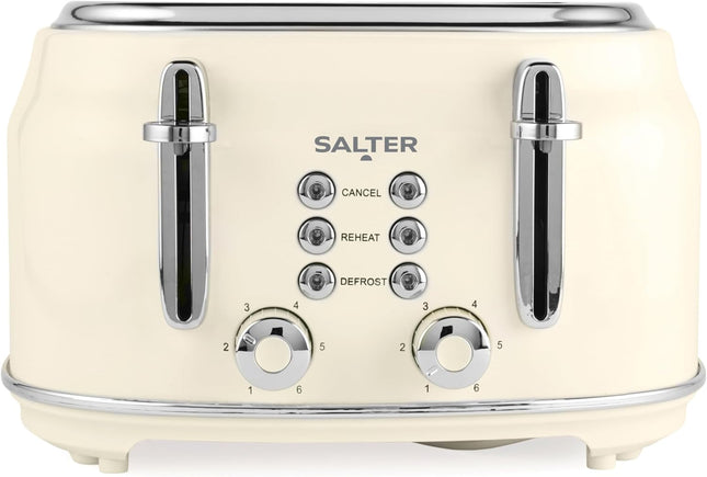 Salter Retro Cream 4-Slice Toaster – Wide Slots, 6 Browning Levels, 1630W