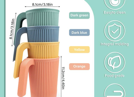 Milaosk 4-Piece Unbreakable Plastic Cups – Reusable 350ml Mugs with Handles