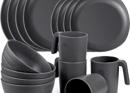 Greentainer 16-Piece Dinnerware Set – Plastic Plates, Bowls, Cups