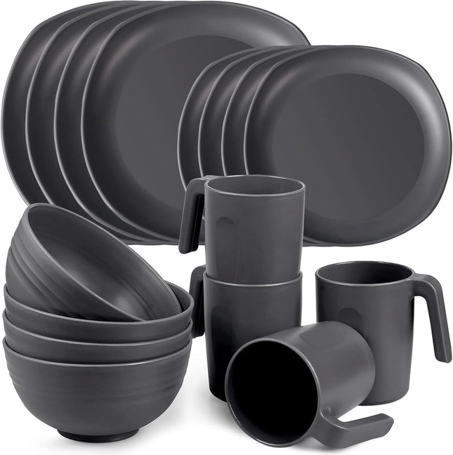 Greentainer 16-Piece Dinnerware Set – Plastic Plates, Bowls, Cups