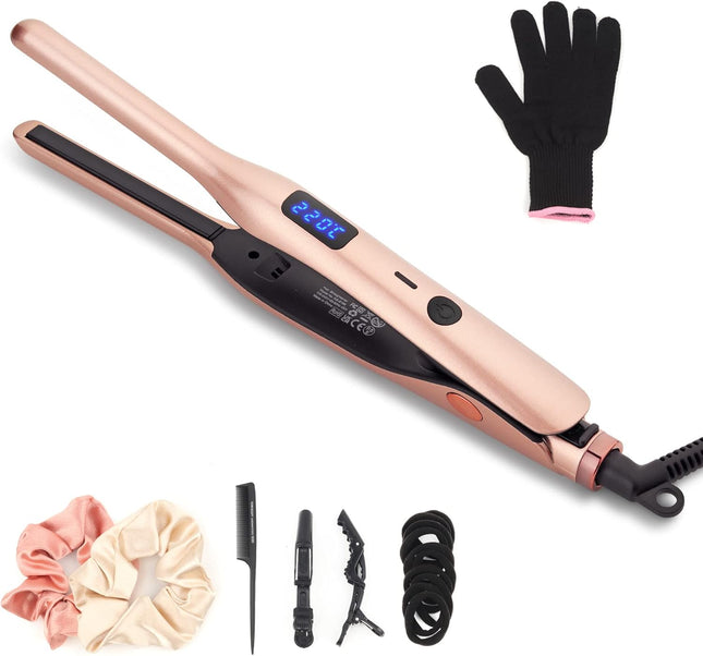 Mini Ceramic Pencil Hair Straightener – Rose Gold (For Short Hair, Pixies & Beards)