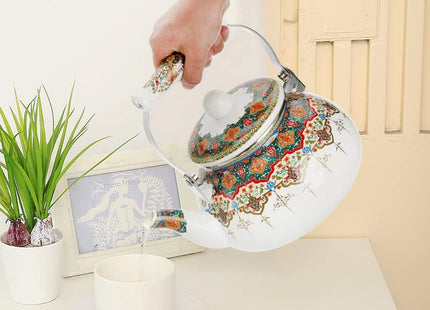ZOOFOX Ceramic Enamel Tea Kettle – 2.6 Quart Large Floral Teapot