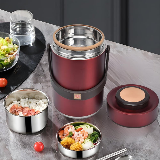 Fulaijia 3-Tier Stainless Steel Thermal Lunch Box for Hot/Cold Meals – 2300ml