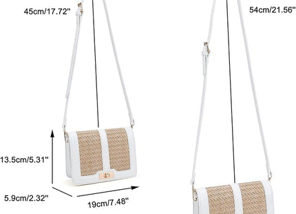 FALETO Straw Crossbody Bag – Flap Handbag with Vegan Leather Stitching
