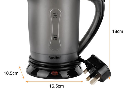 VonShef 0.5L Travel Kettle – with 2 Stackable Cups, 650W, Auto Shut-Off