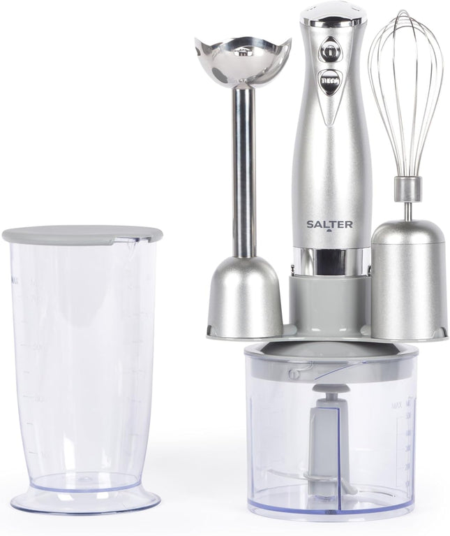 Salter Aspen 3-In-1 Hand Blender Set – Whisk, Blend & Chop, Silver