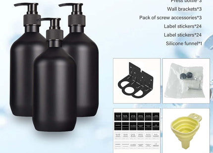 TUAKIMCE 3PC Wall Mount Soap Dispenser Set – 500ml Bottles with Labels & Racks