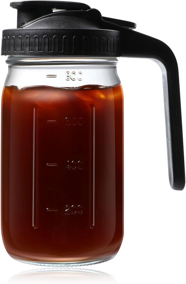 Mason Jar Pitcher Wide Mouth Glass Water Jug with Handle & Lid – 800ml