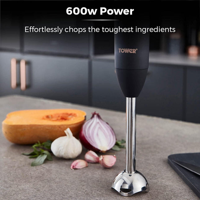 Tower Cavaletto 600W Stick Blender with Turbo Function – Black & Rose Gold
