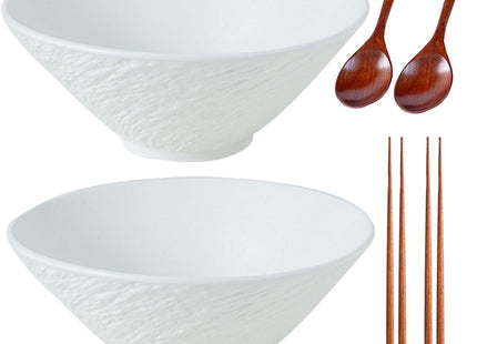 Sightday Ramen Bowl Set of 2 – 1600ml Ceramic Noodle Bowls with Spoons & Chopsticks, White XL
