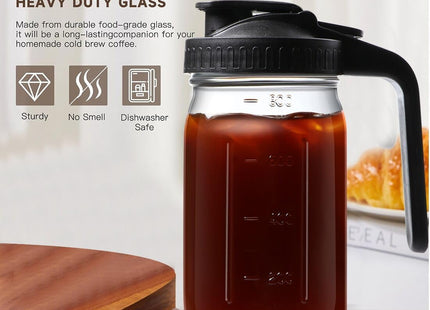 Mason Jar Pitcher Wide Mouth Glass Water Jug with Handle & Lid – 800ml