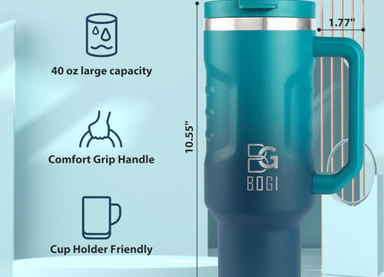 BOGI 40oz Insulated Tumbler with Handle, Straw & Leakproof Lid