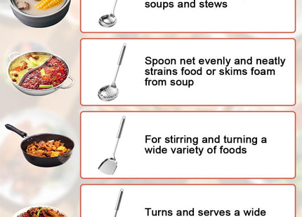 4-Piece Stainless Steel Kitchen Utensil Set – Cooking Spoon, Ladle, Skimmer & Turner