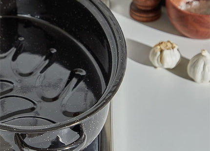 VonShef 38cm Enamel Roaster with Lid – Deep Oval Self-Basting Roasting Tin (4L)