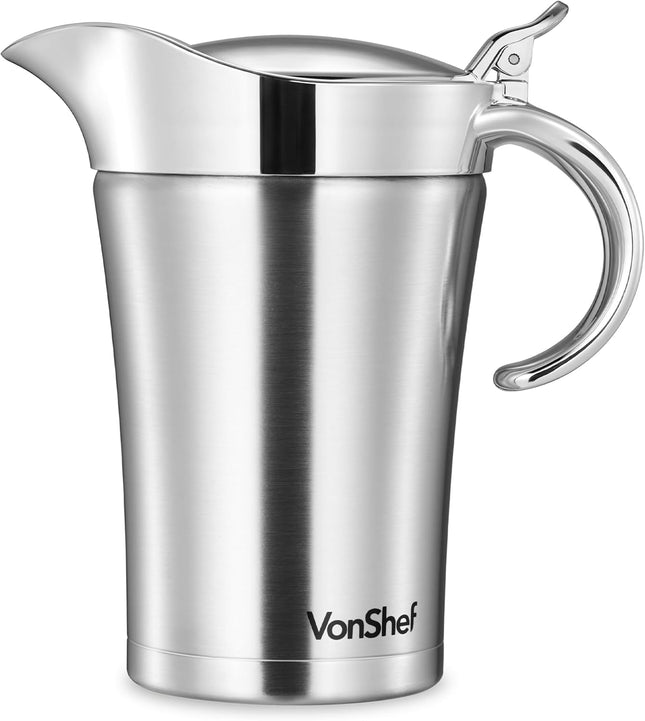 VonShef 750ml Double-Wall Stainless Steel Gravy Boat for Gravy, Custard & Cream