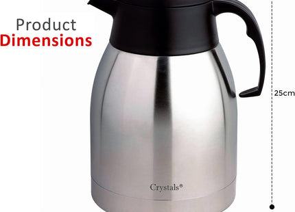 Crystals 2L Thermal Flask Coffee Carafe – Stainless Steel insulated Jug for Hot & Cold Drinks