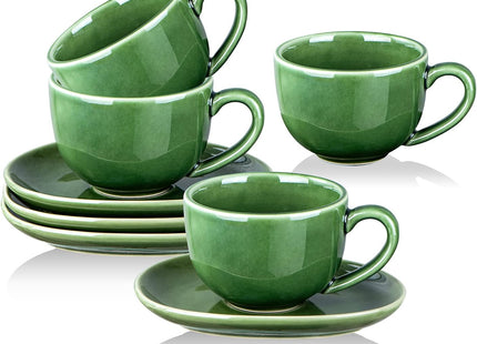 vicrays 6.5 oz Cappuccino Cups with Saucers – Set of 4, Coffee Cups for Latte, Mocha