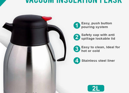 Crystals 2L Thermal Flask Coffee Carafe – Stainless Steel insulated Jug for Hot & Cold Drinks