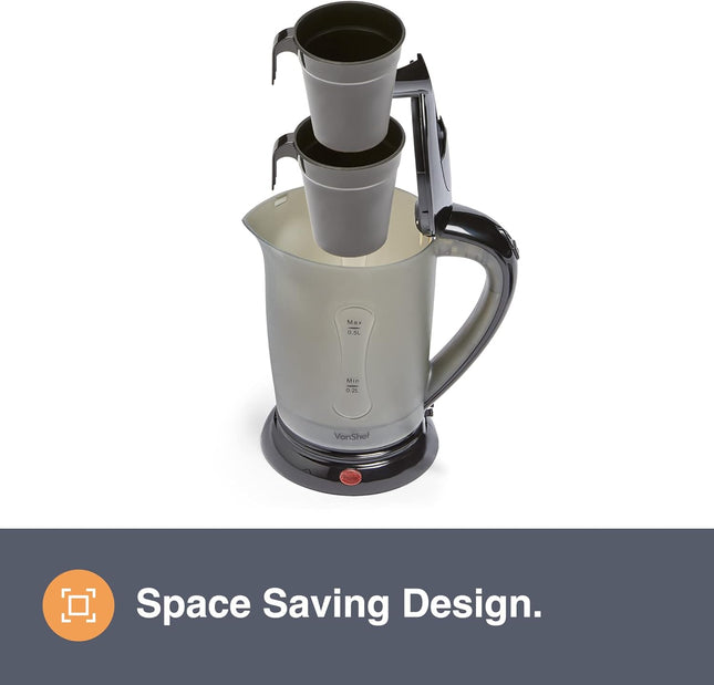 VonShef 0.5L Travel Kettle – with 2 Stackable Cups, 650W, Auto Shut-Off