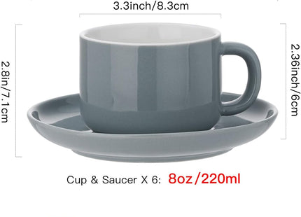 CHILDIKE Porcelain Coffee Cup & Saucer Set with Gold Spoons – Grey
