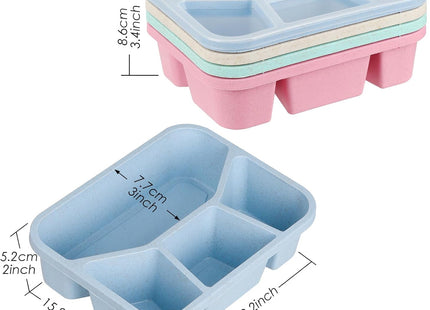 Voency 4 Pack Bento Lunch Box – 4-Compartment Reusable Snack Container with Transparent Lids, Stackable & Dishwasher Safe, 1200ml