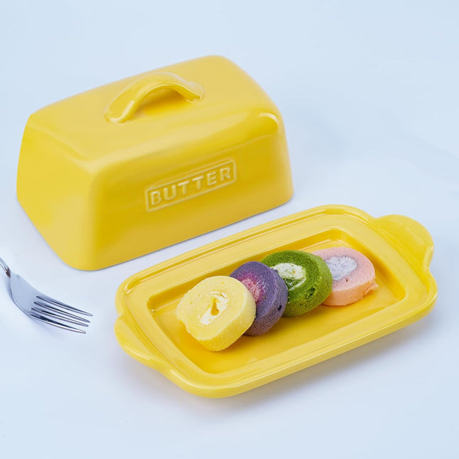 JSHKY Large Porcelain Ceramic Butter Dish for 500g British Butter – Yellow