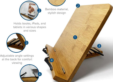 Joeji's Kitchen Bamboo Cookbook Stand – Adjustable Book Holder for Recipes