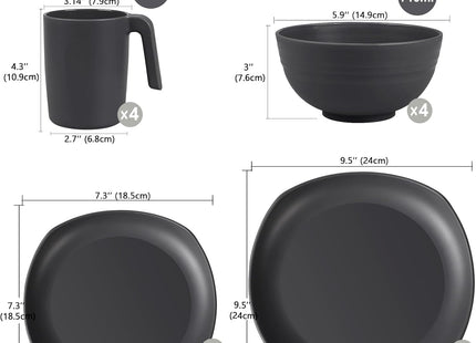 Greentainer 16-Piece Dinnerware Set – Plastic Plates, Bowls, Cups
