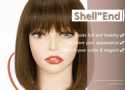 YEESHEDO Women’s Short Synthetic Bob Wig with Flat Bangs – 12" Brown