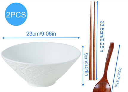 Sightday Ramen Bowl Set of 2 – 1600ml Ceramic Noodle Bowls with Spoons & Chopsticks, White XL