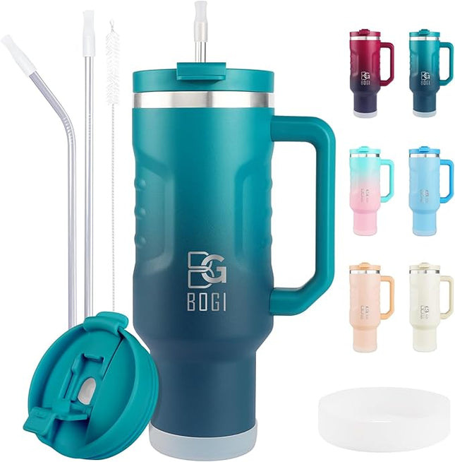 BOGI 40oz Insulated Tumbler with Handle, Straw & Leakproof Lid