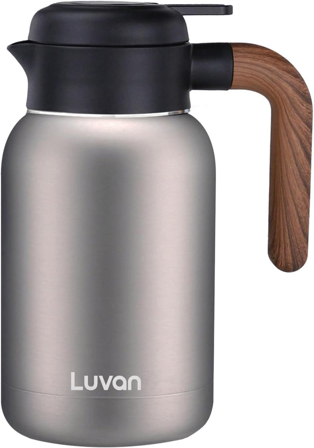 Luvan 2L Thermal Coffee Carafe – 316 Stainless Steel, Vacuum Insulated, Wood Grip