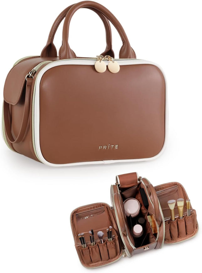 Prite Makeup Bag – Large Capacity Travel Cosmetic Bag with Side Openings