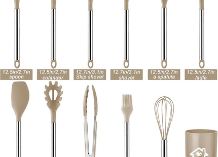 DLD 23-Piece Silicone Kitchen Utensils Set – Stainless Steel Handles – Beige