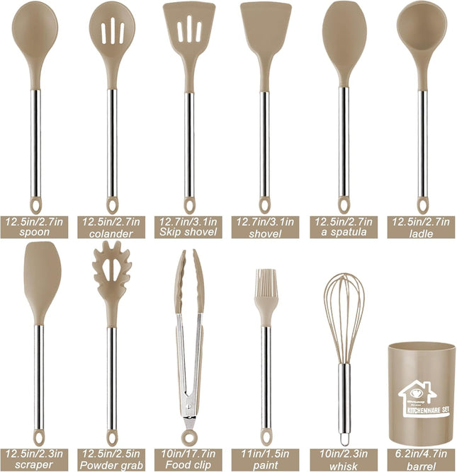 DLD 23-Piece Silicone Kitchen Utensils Set – Stainless Steel Handles – Beige