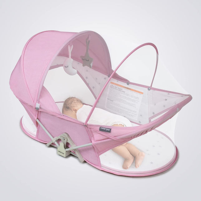 Beberoad Portable Baby Travel Bassinet Pink – Foldable Infant Crib with Mattress & Net