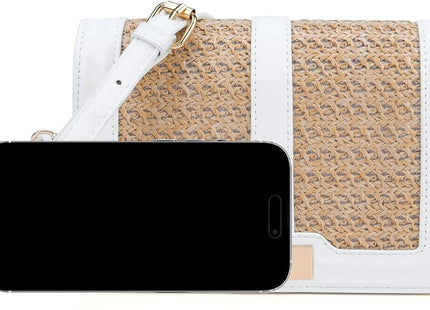 FALETO Straw Crossbody Bag – Flap Handbag with Vegan Leather Stitching