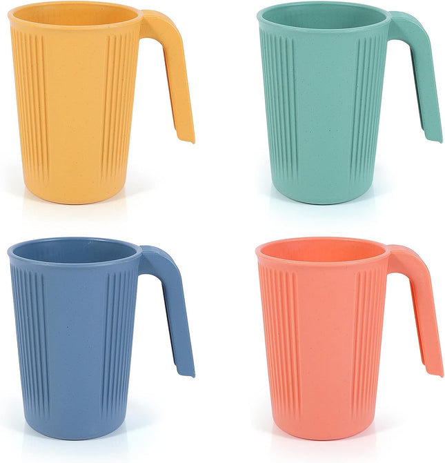 Milaosk 4-Piece Unbreakable Plastic Cups – Reusable 350ml Mugs with Handles