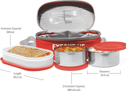 MILTON Executive Stainless Steel Lunch Box – 3-Piece Set with Fork & Spoon