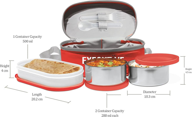 MILTON Executive Stainless Steel Lunch Box – 3-Piece Set with Fork & Spoon