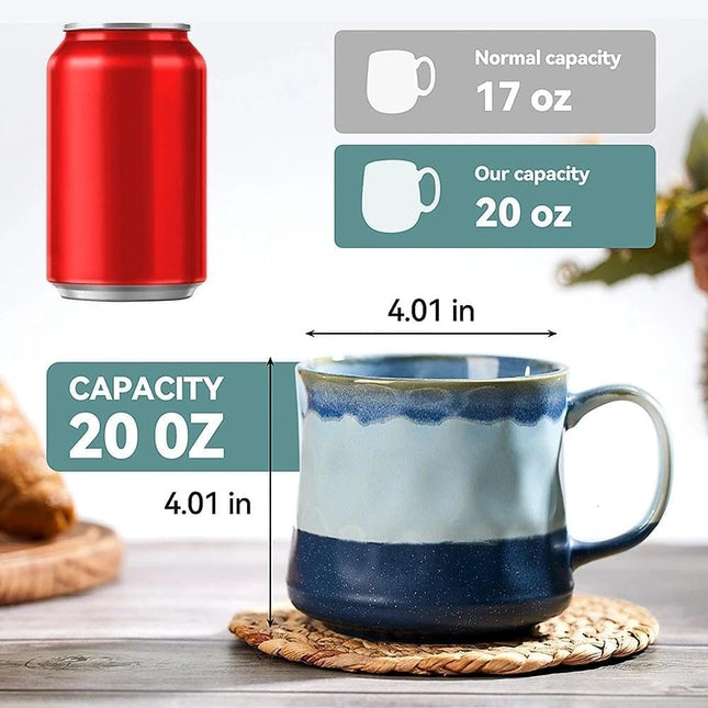 Cteahrow 21oz Large Blue Ceramic Coffee Mug for Office and Home