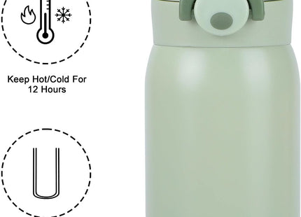 Risipu  Mini Thermos Flask with Straw for Hot and Cold Drinks – 150ml (C-Green)