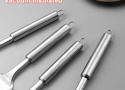 4-Piece Stainless Steel Kitchen Utensil Set – Cooking Spoon, Ladle, Skimmer & Turner