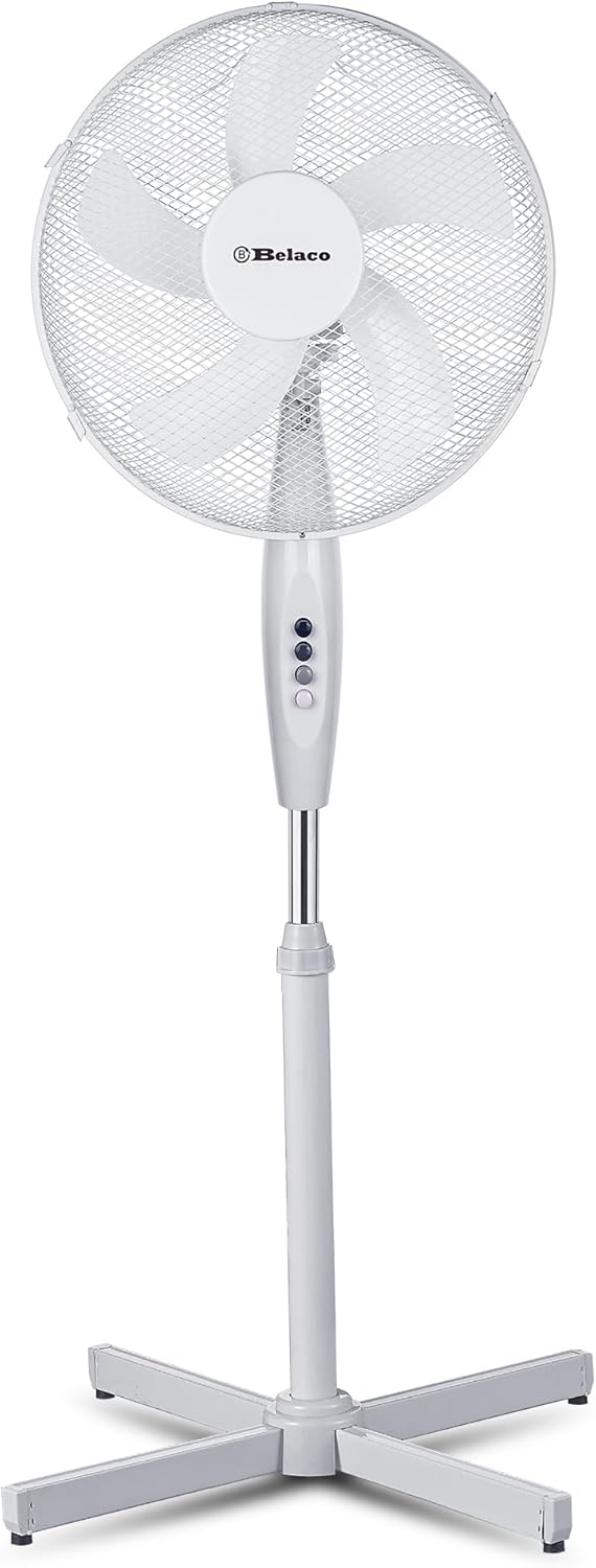 Belaco 16 Inch Pedestal Fan with Oscillation, Adjustable Height, White - Used