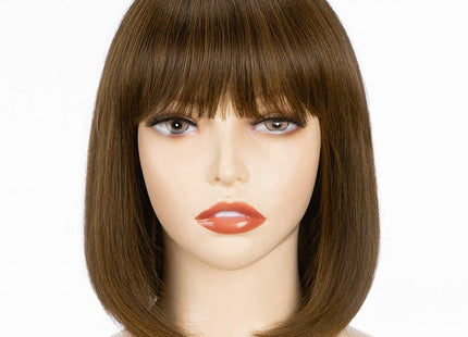 YEESHEDO Women’s Short Synthetic Bob Wig with Flat Bangs – 12" Brown